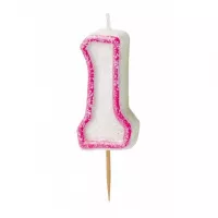 Pinke Glitzer Zahlenkerze 1 - Kids Party World