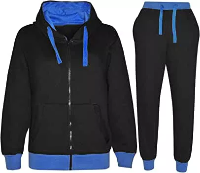 Trainingsanzug für Kinder, Jungen, einfarbig, kontrastierend, mit Kapuze, mit Reißverschluss, 2-teilig, für Sport, Jogging, Alter 7–13 Jahre, schwarzblau, 7-8 Jahre : Amazon.de: Bekleidung