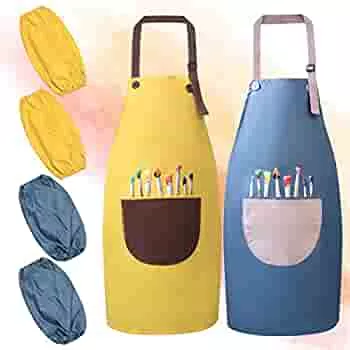 2 Stück Malschürze Kinder, Kinder Schürzen Set Mit Taschen, Verstellbare Wasserdichte Schürzen für Jungen Mädchen, Kleinkind Kochschürze für Basteln Backen Kochen (7-12 Jahre), Gelb, Blau : Amazon.de: Spielzeug