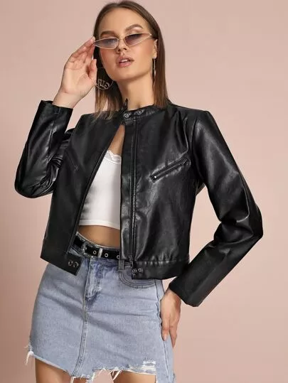 SHEIN Casaco de couro pu | SHEIN Brasil