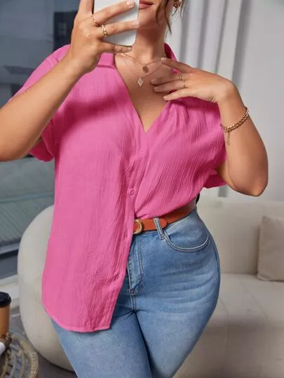 Mais Blusas Sólido Botão frontal | SHEIN Brasil