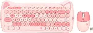 Teclado sem fio combo de mouse, teclado de teclas redondas compactas em forma de gato bonito, presente de teclado ergonômico para meninas, teclado portátil USB 2.4G para jogos,(Mistura Rosa) | Amazon.com.br