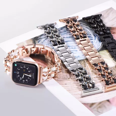 "Glamir" Damen Edelstahl & Leder Armband für deine Apple Watch – Meinesmartwatchwelt.de