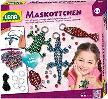 Lena 42688 Bastelset für 4 Maskottchen, Komplettset für 4 Glücksbringer/Schlüsselanhänger mit 290 metallic XXL Fädelperlen, schwarzem Kordelband, 4 Ringe und Anleitung, Set für Kinder ab 6 Jahre: Amazon.de: Spielzeug