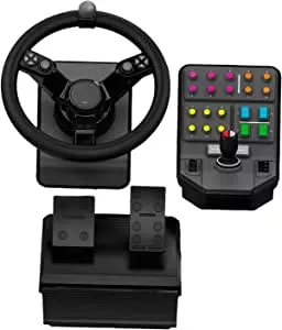 Logitech G Saitek Farm Sim Controller, Farming Simulator Bundle bestehend aus Lenkrad, Steuerkonsole, Gas- und Bremspedal, 900° Lenkbereich, 38+ Tasten, USB-Anschluss, PC/Mac - Schwarz: Amazon.de: Games