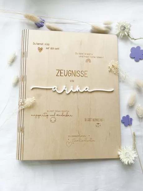 Zeugnismappe personalisiert aus Holz -