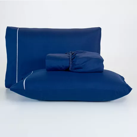 Jogo De Lençol 400 Fios Percal Poliéster Liso Toque Macio com Elástico Diversos Tamanho Solteiro Casal Queen King Size (Casal, Azul Escuro) | Amazon.com.br