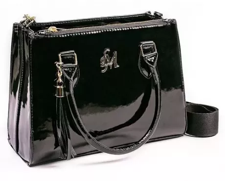 Bolsa Feminina Média De Mão E Transversal Verniz Luxo Cor Preto Verniz Desenho Do Tecido Liso | MercadoLivre