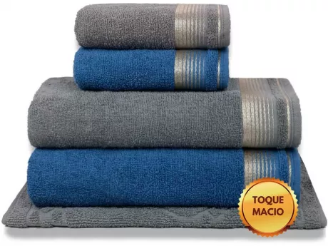 Jogo de Toalhas Gigante 5 Peças 400g 100% Algodão Sublime Azul Egito + Gris