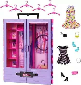 Barbie HJL65 - Ultimativer Kleiderschrank (lila/rosa) mit Tragegriff zum Mitnehmen, ausklappbarer Kleiderstange, durchsichtigen Schrank-Türen, enthält 6 Kleiderbügel, Spielzeug für Kinder ab 3 Jahren: Amazon.de: Küche, Haushalt & Wohnen