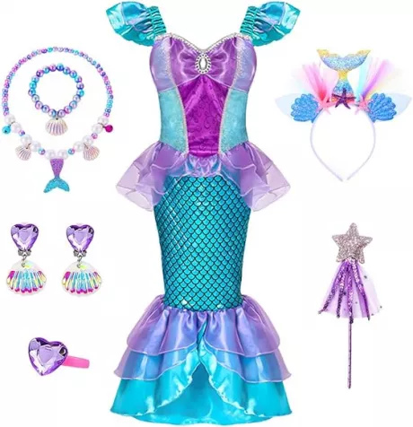 HOUSTAR Mermaid Costume Girls, Princess Ariel Costume Dress with Mermaid Accessories, Ariel Costume Children's Gifts for Girls, Mermaid Dress for Cosplay, Carnival Party (110) (140) : Amazon.de: Toys