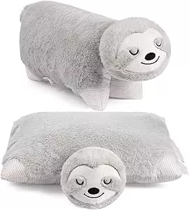 BRUBAKER Kuscheltier-Kissen Faultier grau - 2 in 1 Stofftier und Kuschelkissen - 40 x 30 cm