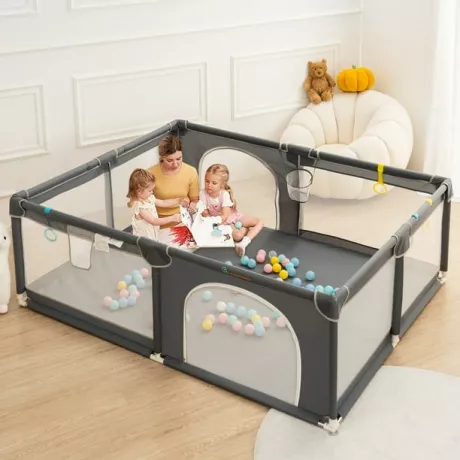 Baby legeplads legeplads 150 x 180 cm barrierebarriere med opbevaringspose aktivitetscenter skridsikker base, åndbart net til sikkerhedsleg | CDON
