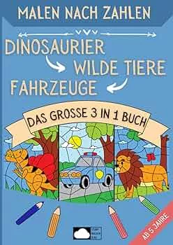 Malen nach Zahlen ab 5: Dinosaurier, Wilde Tiere & Fahrzeuge - Das große 3 in 1 Buch mit 90 Motiven in DIN A4 Format : Blau, Sturmwolken: Amazon.de: Bücher