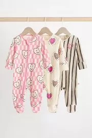 Buy Pink Happy Heart - Baby 2 Way Zip Sleepsuits 3 Pack (0mths-2yrs) from Next Germany