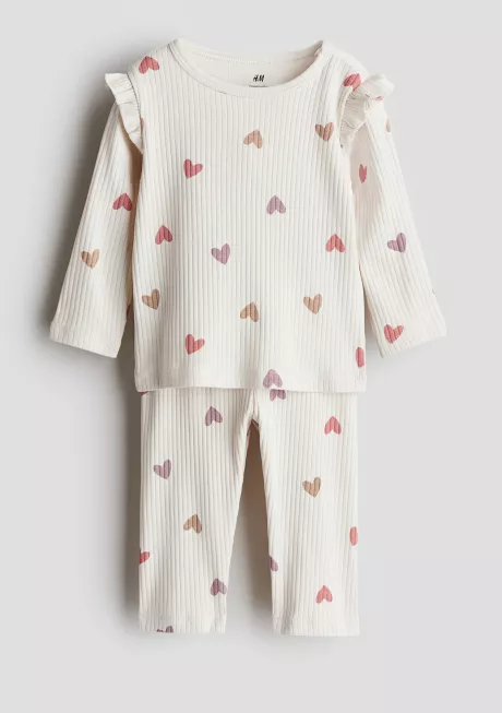 Geripptes Baumwollset - Hellbeige/Herzen - Kids | H&M DE