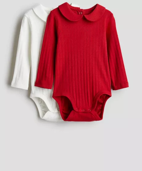 2er-Pack Bodys mit Langarm - Rot/Weiß - Kids | H&M DE