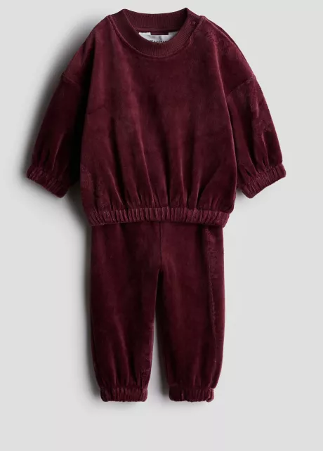 2-piece velvet set - Dunkelrot - Kids | H&M DE