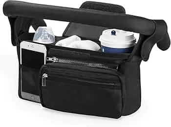 Pushchair Organiser, Universal with Insulated Cup Holder, Momcozy Buggy, Pram Bag, Baby Accessories, with Zip Pocket, Shoulder Strap and Large Storage Space for Nappies and Phones Original Black : Amazon.de: Baby Products