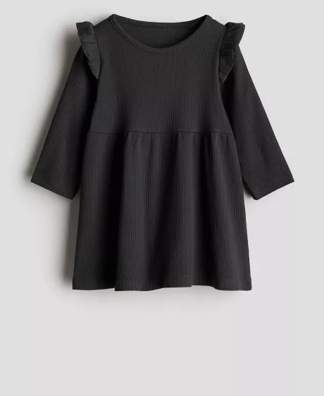 Geripptes Baumwollkleid - Dunkelgrau - Kids | H&M DE