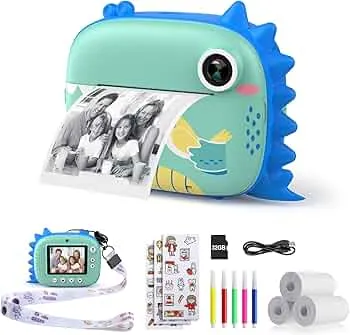 HiMont Kinderkamera Sofortbildkamera, Digitalkamera für Kinder mit Druckpapier & 32G TF Karte, VideoKamera mit farbigen Stiften & Lustige Accessoires, Geschenk für Kinder 3-14 Jahren: Amazon.de: Spielzeug