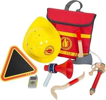 small Foot Fire brigade backpack with accessories, wooden fire brigade toy for role play, for children aged 3 and up, 12361, red and yellow: Amazon.de: Toys