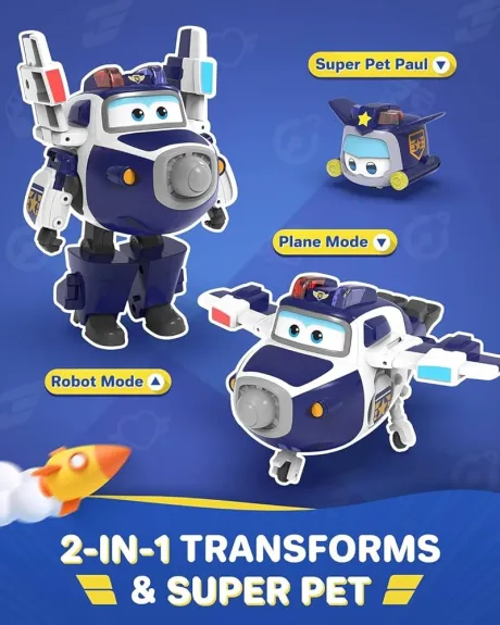 Super Wings EU750425 Transforming Supercharged Paul & Mini Super Pet Paul Toys for 3+ Year Old Boy Girl, Blue, One Size: Amazon.de: Spielzeug
