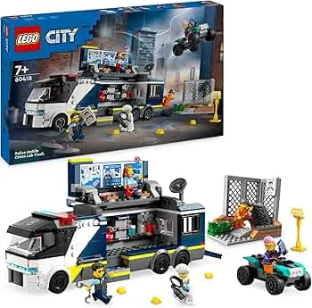 LEGO City politiruck med laboratorium, politisæt med quad og lastbillegetøj til børn, gave til drenge og piger fra 7 år, plus 5 minifigurer - 2 politibetjente, 1 videnskabsmand og 2 Ganoven 60418: Amazon.de: Legetøj