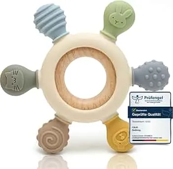 CAJA Beißring Baby - Beißspielzeug Zahnungshilfe aus Silikon & Holz, Baby, BPA-frei, Tiermotive, Zahnen & Greifring für Babys - Sicheres Spielzeug (complexionA) : Amazon.de: Baby