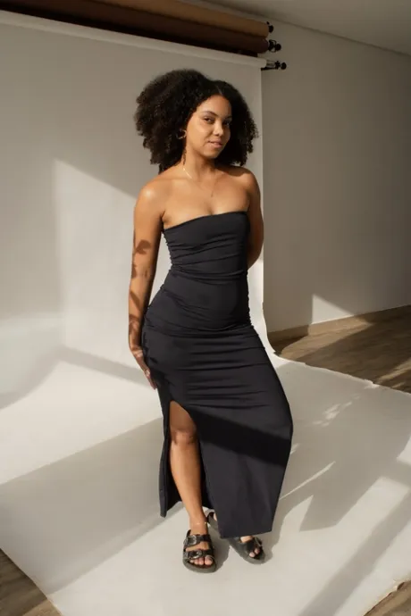 Vestido Tubinho longo fenda lateral - Preto