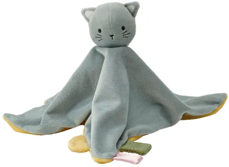 GULDVÄVARE Schmusetuch mit Stofftier, blau gelb/Katze - IKEA Schweiz