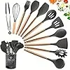 Kit 12 Peças Utensílios De Cozinha Silicone Cabo De Madeira