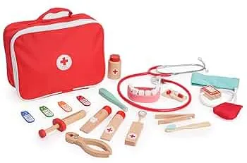 KidMigo Arztkoffer Kinder Holz 15-teiliges Doktorspiele ab 3 Jahre : Doktorkoffer Kinder Arztkoffer, Zahnarzt Spielzeug Doktorspiele mit Zubehör Stethoskop: Amazon.de: Spielzeug