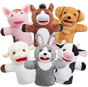 JOYIN 6 Stück Tier Handpuppen Spielzeug Set für Kinder,Freunde Im Tiergarten, Deluxe plüschtiere Kinderhandpuppen mit beweglichem offenem Mund für EIN fantasievolles Spiel: Amazon.de: Spielzeug