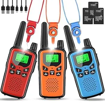 Walkie Talkie 3er Set Kinder Aufladbar, Rabigala Funkgeräte mit 5km großer Reichweite für Erwachsene, Li-ion Akku, VOX Freisprecheinrichtung, Taschenlampe LED, LCD: Amazon.de: Spielzeug