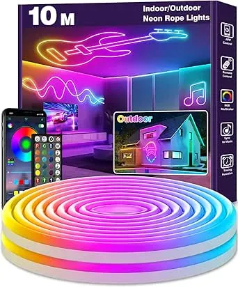 LETIANPAI Neon LED Strip 10 m, Flexible LED Strips, Control with App/Remote, Multiple Modes, Waterproof, Music Sync Gaming LED Strip Lights for Bedroom Indoor, IP65 Outdoor RGB Neon Lights : Amazon.de: Lighting