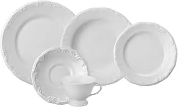Porcelana Schmidt Serviço de Jantar e Chá 20 peças Relevo Pomerode Branco | Amazon.com.br