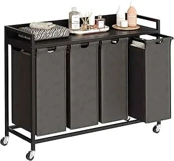 Herture Laundry Hamper with Shelf, Laundry Basket 4 Section, Laundry Sorter with Pull-Out Removable Large Bags and Movable Wheels, Metal Frame, 4 x 15.87 Gallons (60L), Black and Gray PF07XLB : Amazon.ca: Home