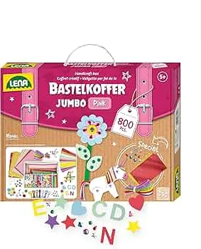 Lena Jumbo Bastelkoffer mit 800 Teilen, Bastelset bestehend aus Papier, Moosgummi, Pfeifenreiniger, Strasssteine, Wackelaugen, Pompons und Knöpfe, Pastellfarben mit Pink-Tönen, ab 5 Jahren: Amazon.de: Spielzeug
