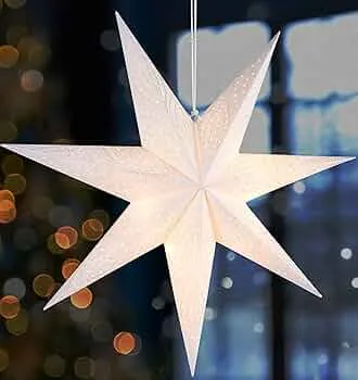 BRUBAKER 60 cm Papier Weihnachtsstern zum Aufhängen - Fenster Adventsstern - 3D Papierstern mit E14 Fassung - Hängende Weihnachtsdeko Leuchtstern mit 3,5 m Kabel - Weiß