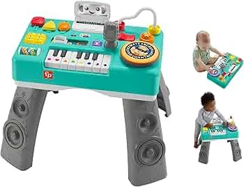 FISHER-PRICE Lernspaß DJ Spieltisch - musikalisches Lernspielzeug mit 3 Klavierspielmodi, Lichtern, 12 motorischen Aktivitäten und 100+ Lieder und Töne, spricht deutsch, ab 6 Monaten/ 1 Jahr, HXG09 : Amazon.de: Baby