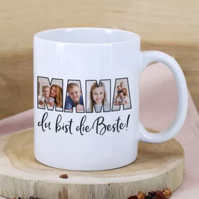 Mama du bist die Beste - Fototasse mit 4 Bildern